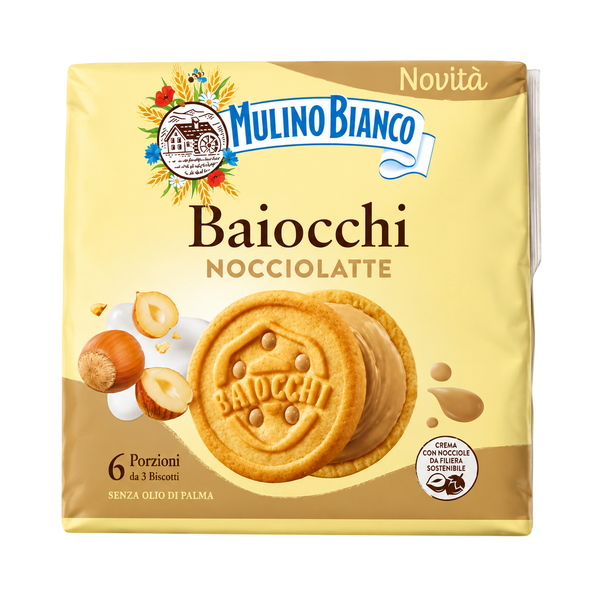 Mulino Bianco Baiocchi Nocciolatte Biscuits Fourrés Noisette & Lait 6 x 28G