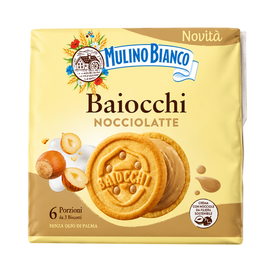 Mulino Bianco Baiocchi Nocciolatte Biscuits Fourrés Noisette & Lait 6 x 28G