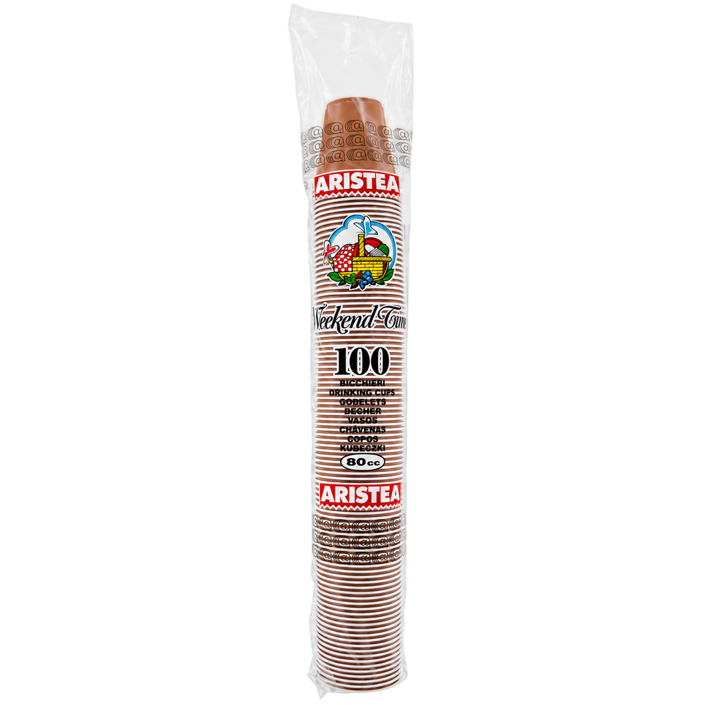 Aristea Lot de 100 Verres en Plastique Blanc & Marron 80 cc