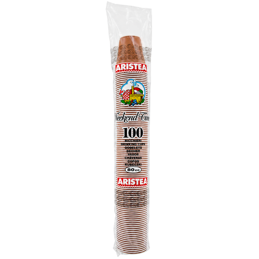 Aristea Lot de 100 Verres en Plastique Blanc & Marron 80 cc