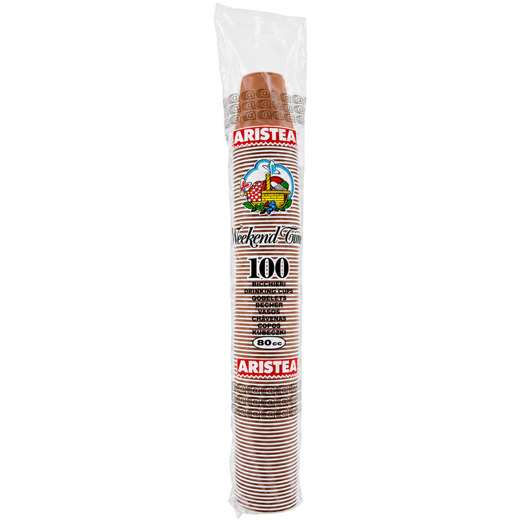 Aristea Lot de 100 Verres en Plastique Blanc & Marron 80 cc